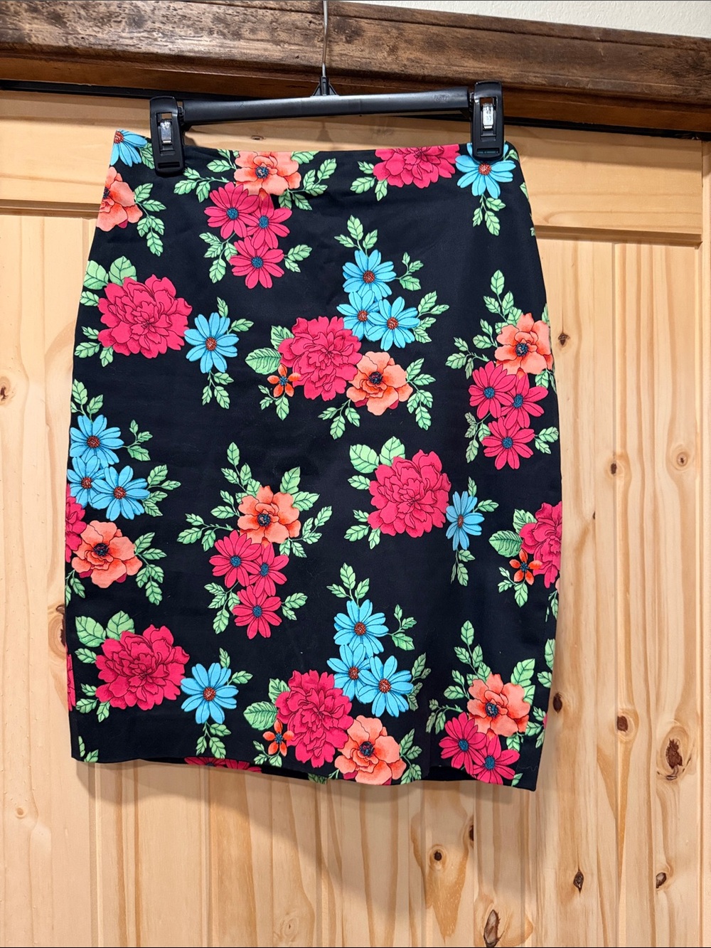 Ann Taylor Black Pencil Skirt with Pink, Blue & Orange Floral Print